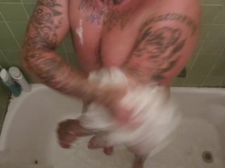 Tatted Boy Showers With Dildo Part 1