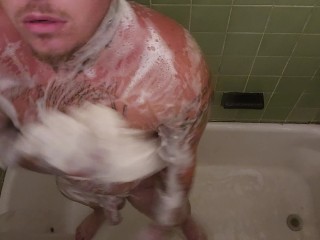 Tatted Boy Showers with Dildo Part 1