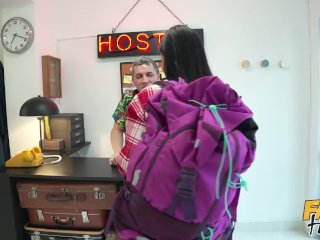 Fake Hostel - after edging with two curvy chicks a guys throbbing balls shoot a waterfall of cum screenshot number 0