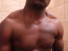 Daddy Jerks His Big Black Cock In The Shower