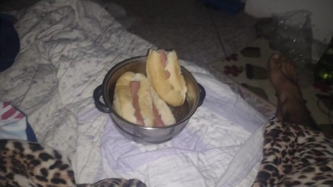 3 breads 3 hot dogs And myself eating all