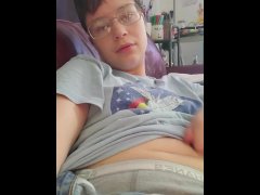 Trans guy home alone and bored plays with hims pussy