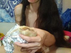 Naked Horny Hairy Camgirl PinkMoonLust Eats a Bean Burrito Because She's a Fetish Fart Queen Feeder