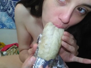 Naked Horny Hairy Camgirl PinkMoonLust Eats a Bean Burrito because she's a Fetish Fart Queen Feeder