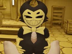 Cum on the face Bendy and the Ink Machine Bendy jerks off a dick with her big breasts for a guy