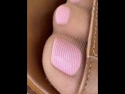 Preview 2 of Closeup of wife's crazy cute pantyhose feet and pink toes