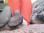 Preview 4 of POV: your horny stepsister shows you her new little black nylon socks - footfetish