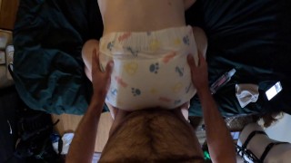 Ripping his diaper and fucking through it