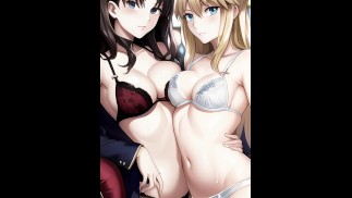 Rin & Saber tease you and stare at you until you come - Pmv Hentai
