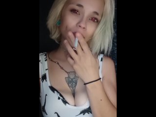 small tits, smoking cigarette, mom