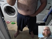 Preview 2 of Two Camera view as Chubby Nerd Strokes big cock in mirror