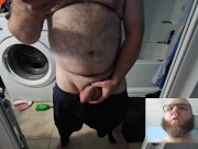 Preview 3 of Two Camera view as Chubby Nerd Strokes big cock in mirror