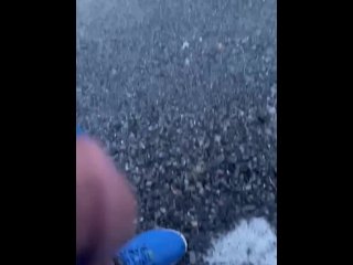 Pee outdoors while biking next to highway