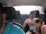Lesbian stepsisters are very horny and play in the car