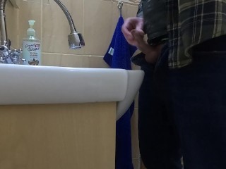 Pissing and Jerking off in the Office Toilet