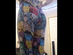 Hazel puts on nerdy leggings over her fat ass