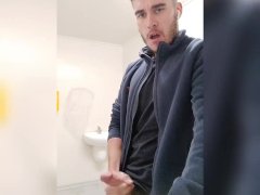 Masculine Guy Has Intense Orgasm in Public Bathroom