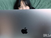 Preview 6 of Fingering a cute Asian teen while she's trying to concentrate on her homework - Baebi Hel