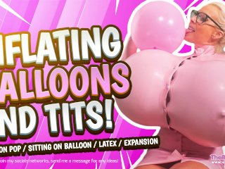 balloon pop, balloons, big tits, solo female