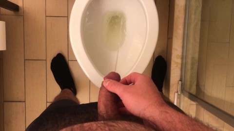 Semi Hard Dick Peeing in my hotel--I get hard at the end [No Orgasm]