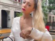 Preview 2 of Flashing boobs in public. Topless right in the middle of a busy street.