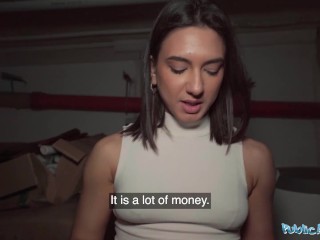 Public Agent Beautiful Brunette Biology Student Cums over a Stranger Cock