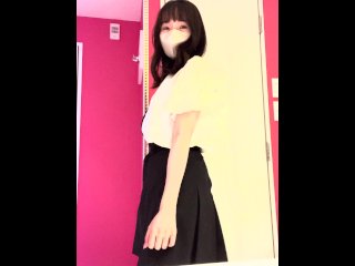 Japanese schoolgirl strips in public changing room