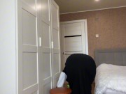 Preview 1 of Arab wife in hijab found a sex toy while cleaning and got horny