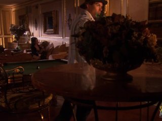 Chello player watches her brunette friend suck a dick and fuck on the couch