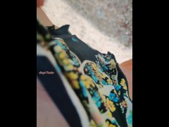 Take care of your mistress's kindness and admire my panty pissing on the beach