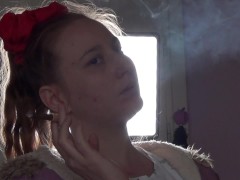 Shadow play while I light a cigarette. Alternative video, by long blonde hair girl