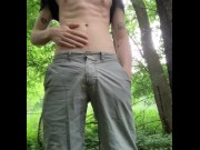 Preview 1 of Nerdy Toned Twink Cumshot Jerking Off Outdoors in the Woods