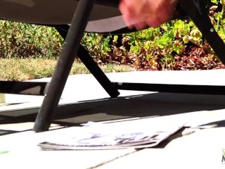 Slut with brunette hair loves fucking with a black guy more than sunbathing