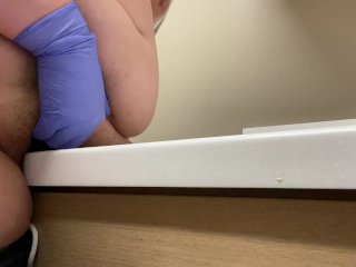 in public, trying to be quiet, female orgasm, real nurse