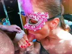 Hot stepmom smokes, sucks stepdad's big cock until he cums on her big tits. OKSiAnal