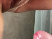 Preview 5 of Let me pee on your dick before I sit on it. Please cum inside me. Dripping creampie. Close-up.