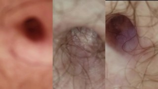 3 closeups extremos e zooms do botão de Belly em várias câmeras