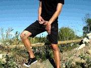 Preview 1 of Twink outdoor piss, huge dick intense jerk and cum on self