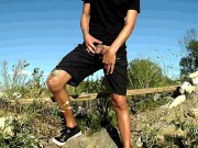 Preview 3 of Twink outdoor piss, huge dick intense jerk and cum on self