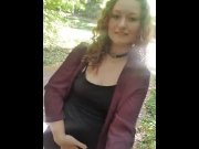 Preview 2 of Almost caught - risky public pissing and pussy flashing on the sidewalk in a public park