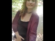 Preview 3 of Almost caught - risky public pissing and pussy flashing on the sidewalk in a public park