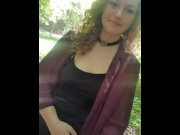 Preview 6 of Almost caught - risky public pissing and pussy flashing on the sidewalk in a public park