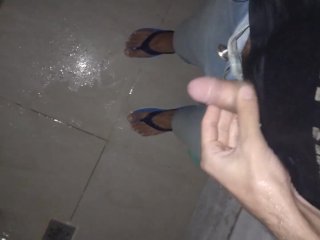 rain, solo male, big dick, bathroom