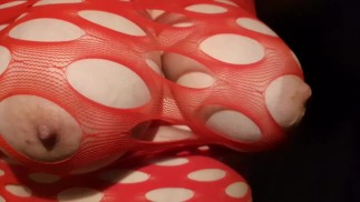 Red Fishnet Huge Boobs, Clamps and Pegs