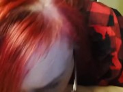 Preview 6 of Redhead BBW Chaturbate Camgirl Poppy Page Demos Sloppy Deepthroat Blowjob on Dildo with lots of Spit