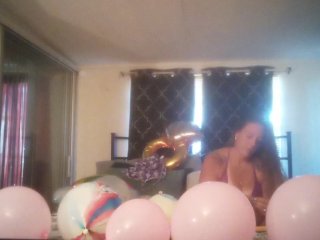 Horny Cute Girl pops balloons with cigarettes and take off her clothes then plays with her pussy