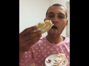 Preview 5 of Nice femboy wears diaper, eats cake and plays with penis and teddy bear