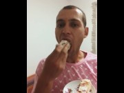 Preview 6 of Nice femboy wears diaper, eats cake and plays with penis and teddy bear