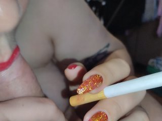 CLOSE UP: Smoking_Blowjob withRed Lipstick
