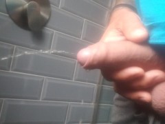 Hard  big cock pissing on the morning